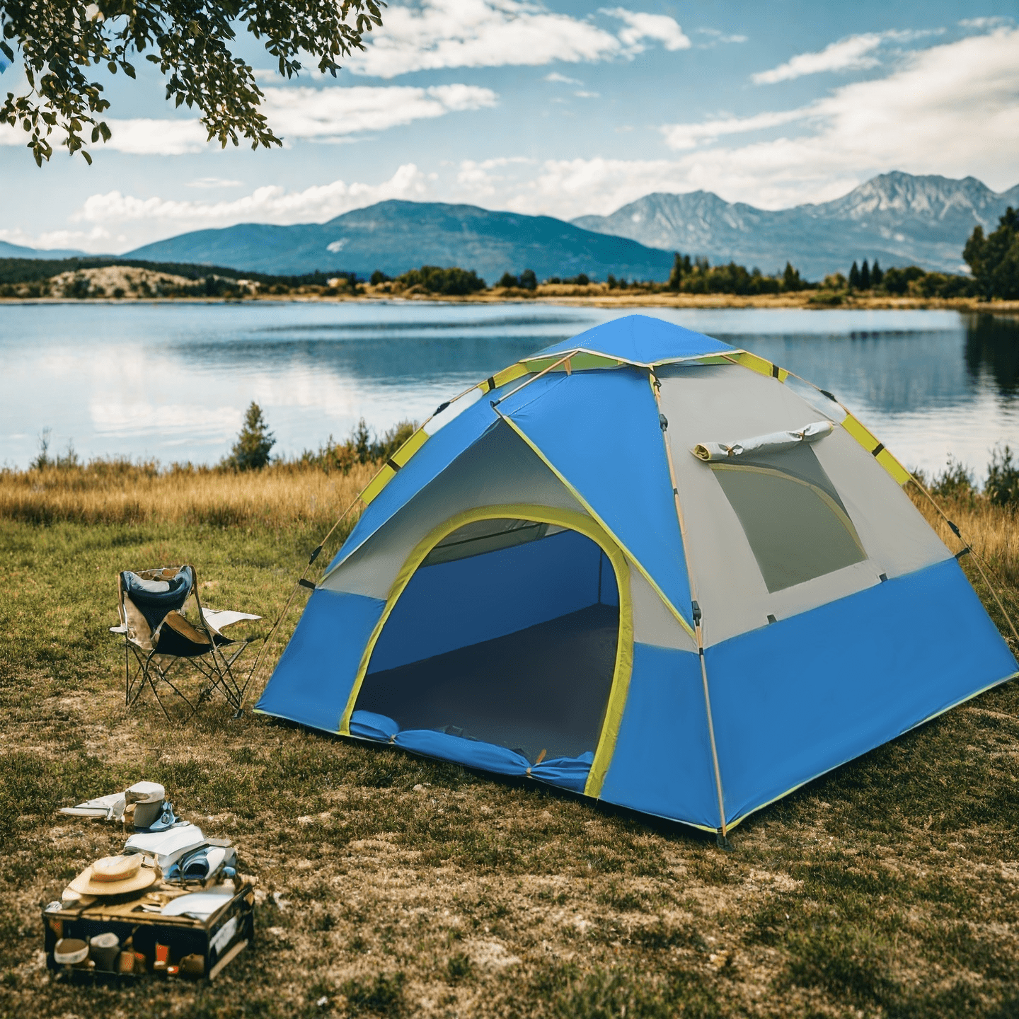 Camping Tent with Sun & Rain Protection, Quick Setup, Mesh Screen & Removable Ceiling, Reinforced Design for Outdoor Adventures and Family Use, White - Image 4