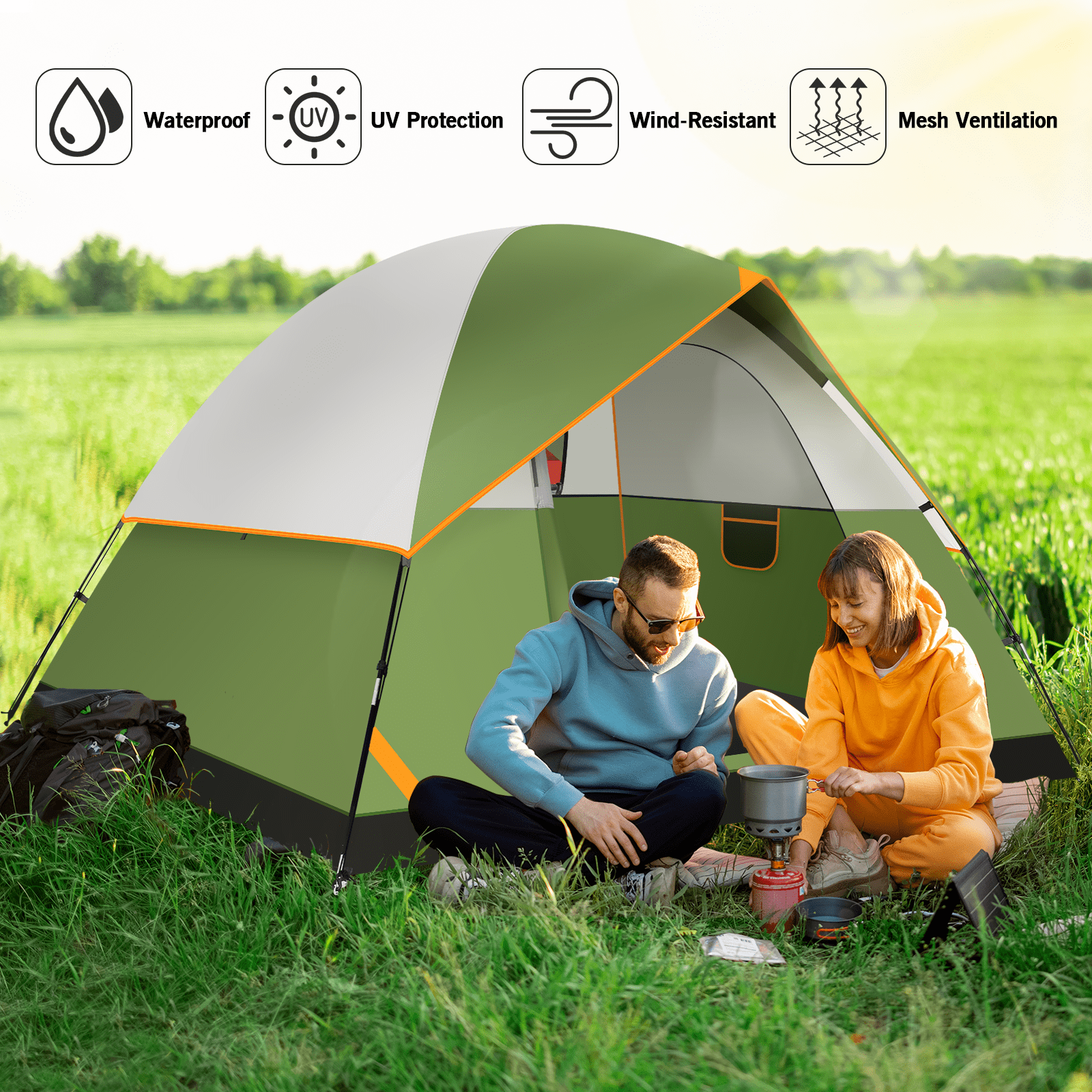 SANOPY Tent 4 Person Tent Easy Setup Camping Tent with Waterproof Rainfly, Windproof Design & Mesh Ventilation for Family, Hiking, Beach, and Travel - Image 2