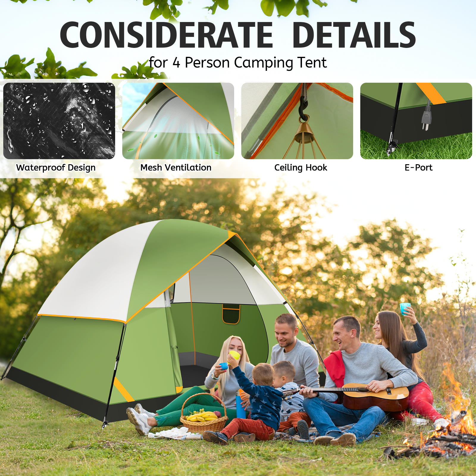 SANOPY Tent 4 Person Tent Easy Setup Camping Tent with Waterproof Rainfly, Windproof Design & Mesh Ventilation for Family, Hiking, Beach, and Travel - Image 7