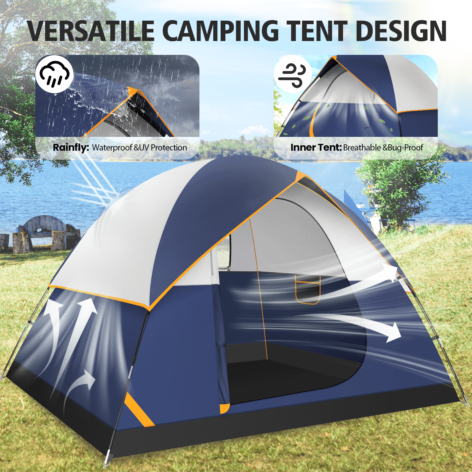 SANOPY Tent 4 Person Tent Easy Setup Camping Tent with Waterproof Rainfly, Windproof Design & Mesh Ventilation for Family, Hiking, Beach, and Travel - Image 10