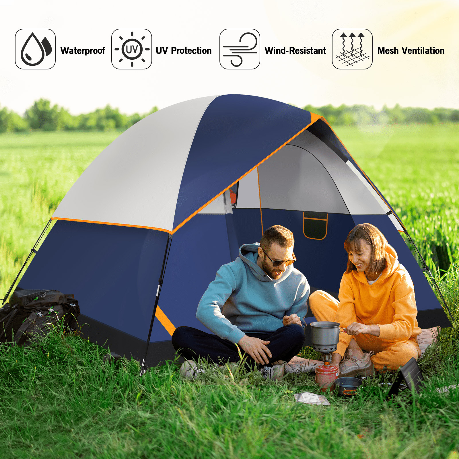 SANOPY Tent 4 Person Tent Easy Setup Camping Tent with Waterproof Rainfly, Windproof Design & Mesh Ventilation for Family, Hiking, Beach, and Travel - Image 12