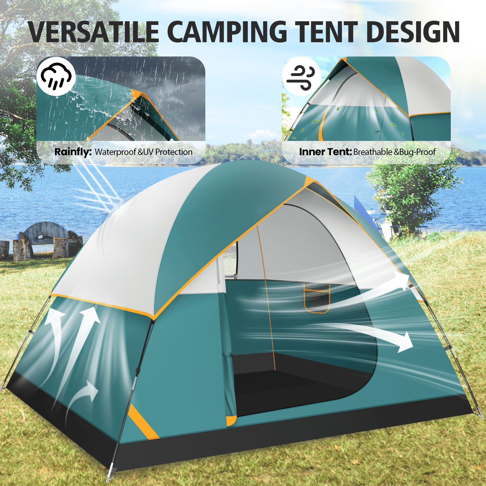 SANOPY Tent 4 Person Tent Easy Setup Camping Tent with Waterproof Rainfly, Windproof Design & Mesh Ventilation for Family, Hiking, Beach, and Travel - Image 19
