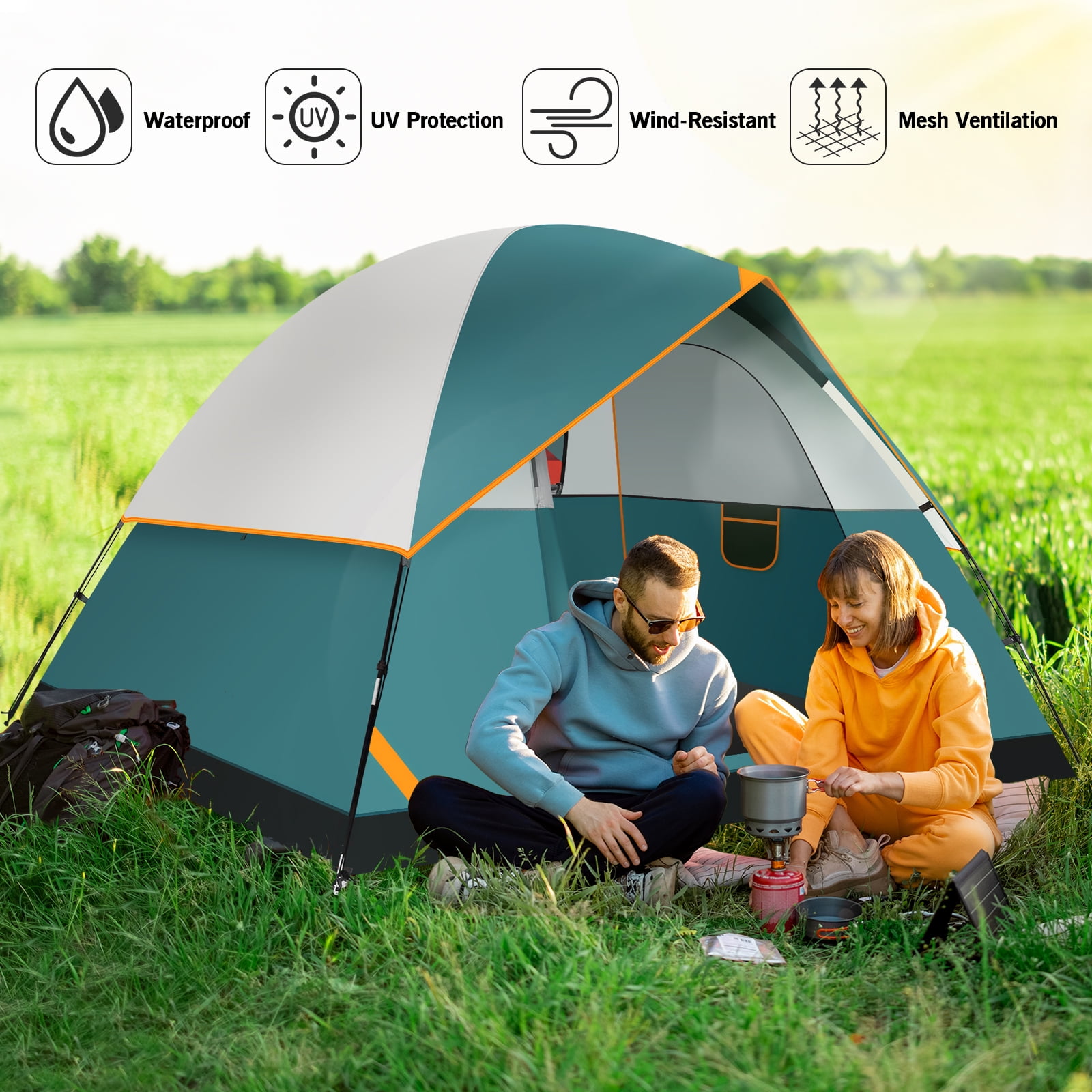 SANOPY Tent 4 Person Tent Easy Setup Camping Tent with Waterproof Rainfly, Windproof Design & Mesh Ventilation for Family, Hiking, Beach, and Travel - Image 22