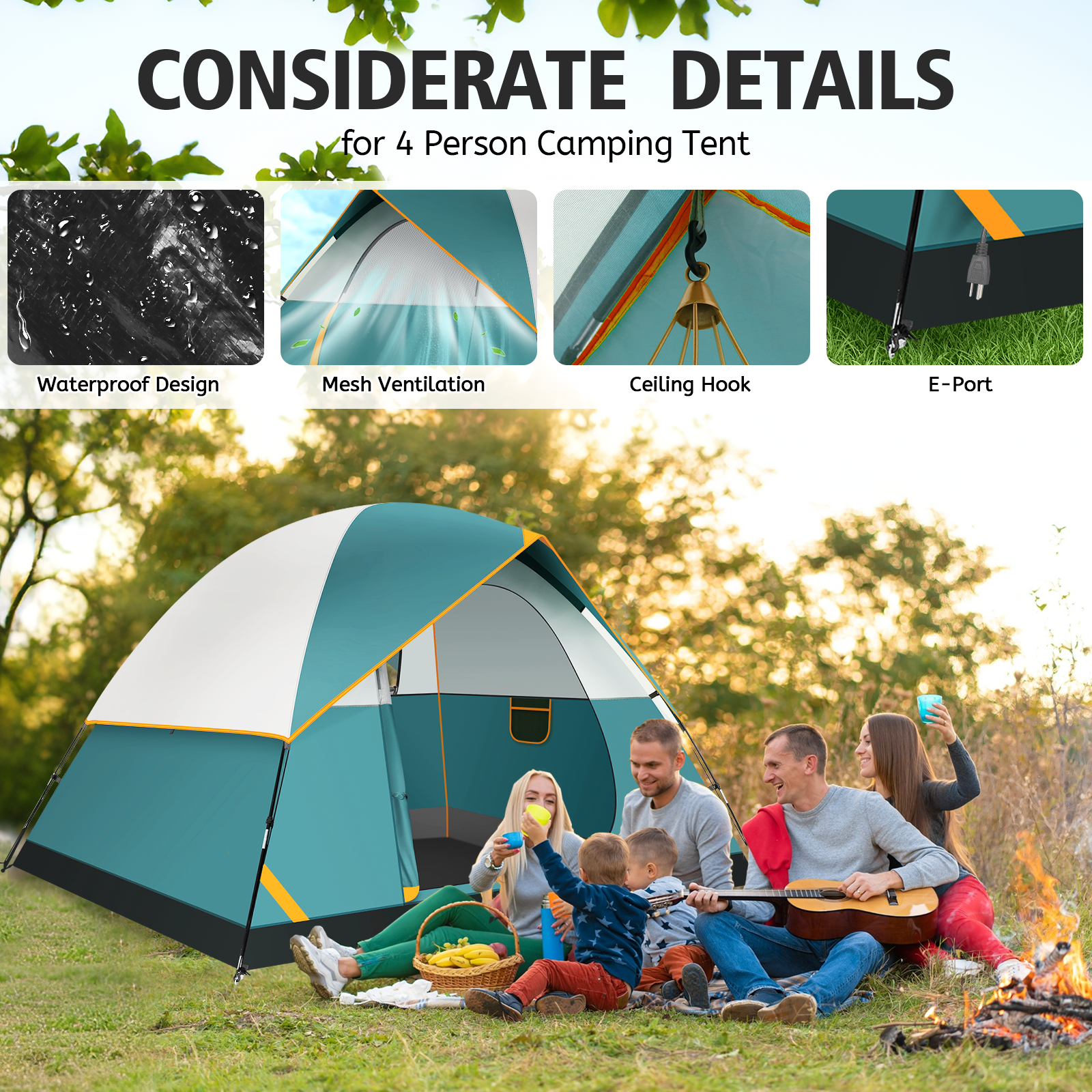 SANOPY Tent 4 Person Tent Easy Setup Camping Tent with Waterproof Rainfly, Windproof Design & Mesh Ventilation for Family, Hiking, Beach, and Travel - Image 25