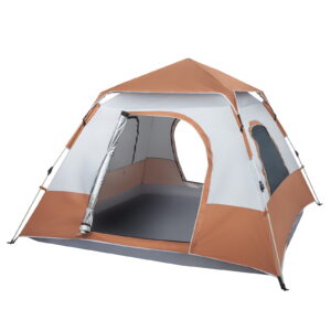 Portable Folding Camping Tent for 3-4 Personnes, Self-Driving, Automatic Quick Opening, Anti UV, Rainproof, Brown