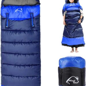 CJC Wearable Sleeping Bag for Adults and Kids Winter Temp Range (5°F to 50°F) Cold Weather Waterproof Sleeping Bag With Zipper for 3-4 Season Camping Climbing Outdoor， Blue, Left zipper