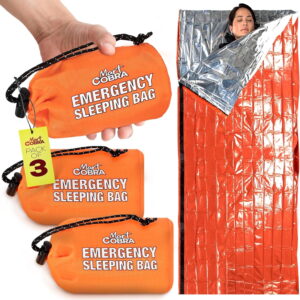 Mart Cobra Emergency Sleeping Bag 3-Pack – Ultra-Lightweight, Thermal Insulated, Waterproof, 84" x 36" – Essential Survival Gear for Outdoor, Hiking, Camping