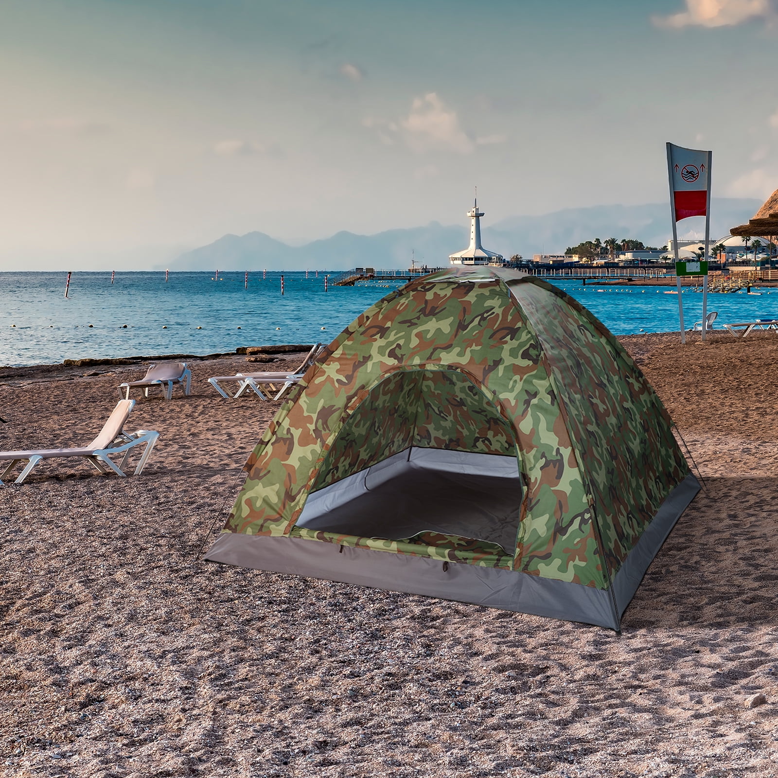 Zimtown 3-4 Person Camping Tent Dome Camouflage w/ Carrying Bag Camouflage