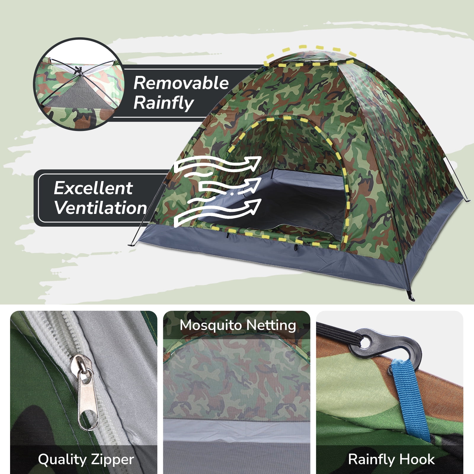 Zimtown 3-4 Person Camping Tent Dome Camouflage w/ Carrying Bag Camouflage - Image 3