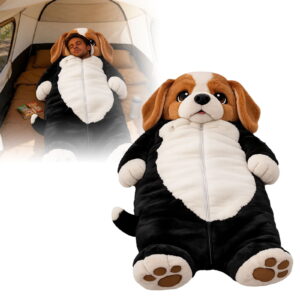 Fluffy Dog Sleeping Bag for Adults, Plush Dog Shaped Sleeping Bag for Adults, Adorable Dogs Envelope Sleeping Bags, Washable Warm Blanket for Camping and Home Lounging
