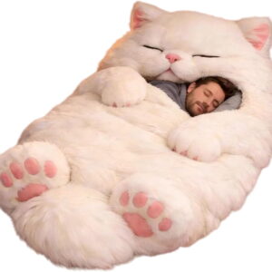 Cozy Cat-Shaped Sleeping Bag for Adults - Washable Plush Blanket with Envelope Style, Ideal for Indoor/Outdoor Use, Home, Camping, and Travel