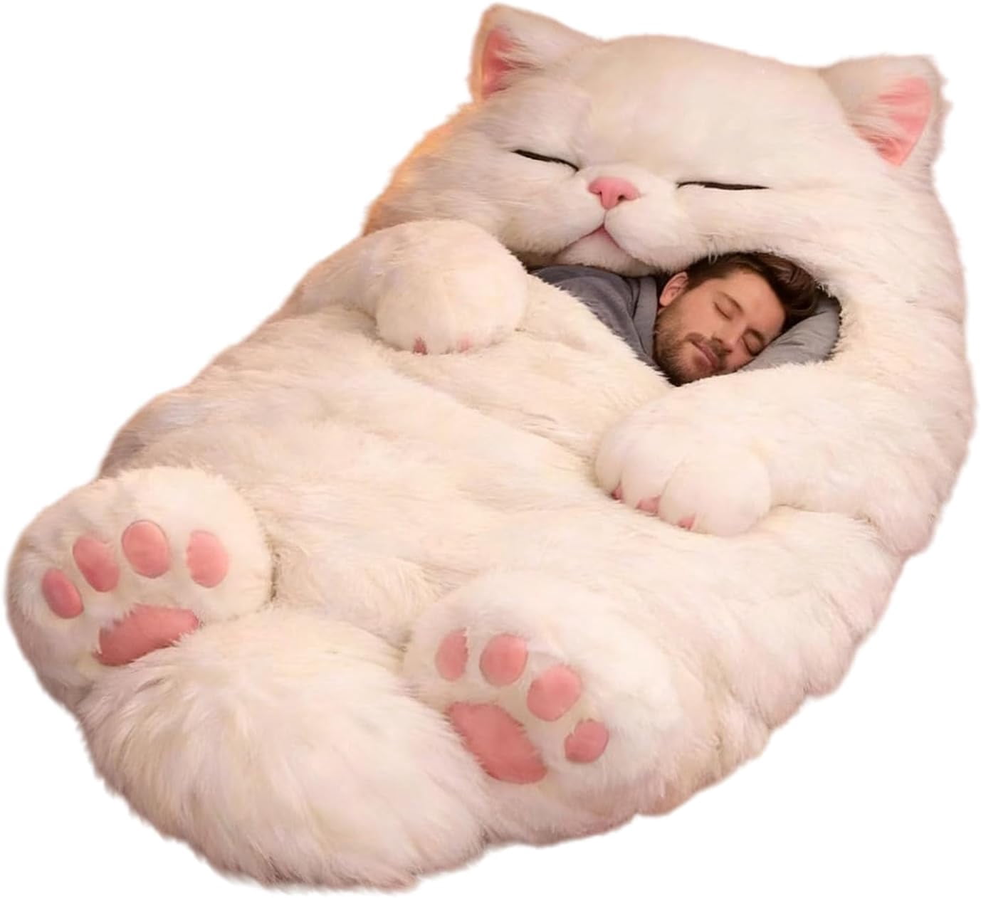 Cozy Cat-Shaped Sleeping Bag for Adults - Washable Plush Blanket with Envelope Style, Ideal for Indoor/Outdoor Use, Home, Camping, and Travel