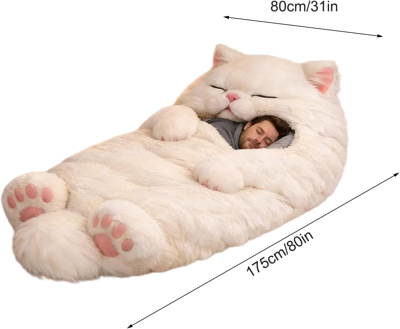 Cozy Cat-Shaped Sleeping Bag for Adults - Washable Plush Blanket with Envelope Style, Ideal for Indoor/Outdoor Use, Home, Camping, and Travel - Image 2