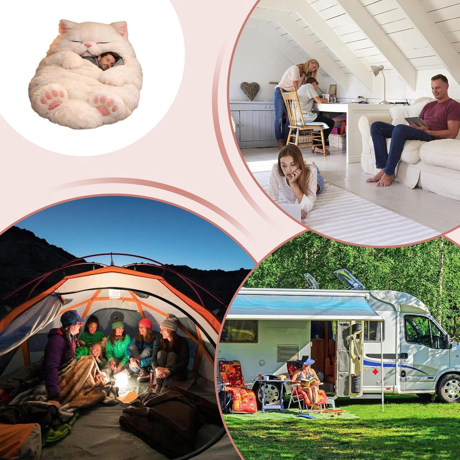 Cozy Cat-Shaped Sleeping Bag for Adults - Washable Plush Blanket with Envelope Style, Ideal for Indoor/Outdoor Use, Home, Camping, and Travel - Image 3