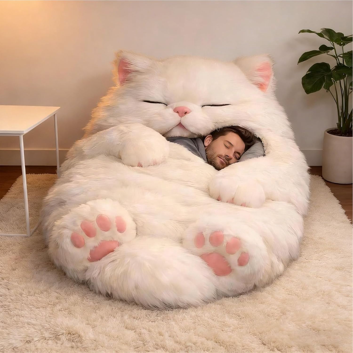 Cozy Cat-Shaped Sleeping Bag for Adults - Washable Plush Blanket with Envelope Style, Ideal for Indoor/Outdoor Use, Home, Camping, and Travel - Image 4