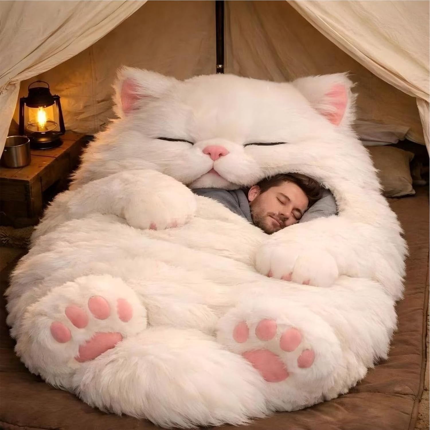 Cozy Cat-Shaped Sleeping Bag for Adults - Washable Plush Blanket with Envelope Style, Ideal for Indoor/Outdoor Use, Home, Camping, and Travel - Image 5