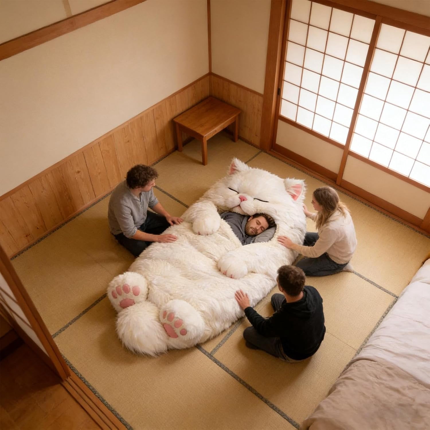 Cozy Cat-Shaped Sleeping Bag for Adults - Washable Plush Blanket with Envelope Style, Ideal for Indoor/Outdoor Use, Home, Camping, and Travel - Image 7