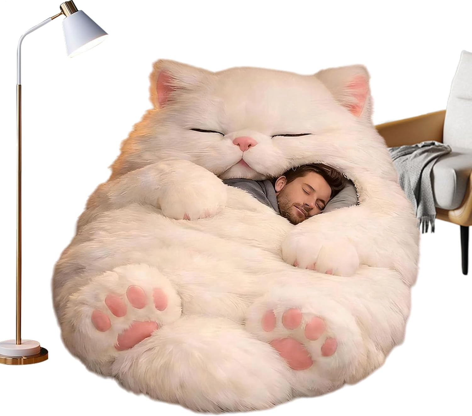 Cozy Cat-Shaped Sleeping Bag for Adults - Washable Plush Blanket with Envelope Style, Ideal for Indoor/Outdoor Use, Home, Camping, and Travel - Image 8
