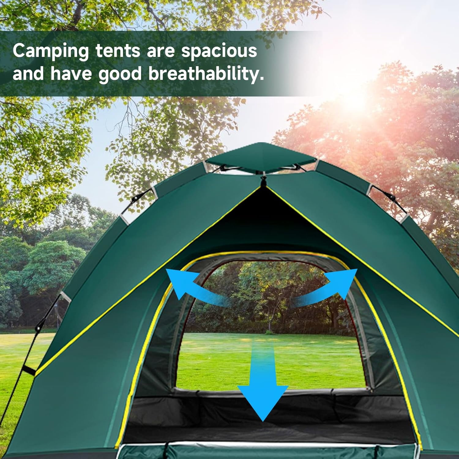 SAN LIKE Camping Tent 3/4 Person Tents for Family Camp Tent Waterproof Outdoor for Backpacking Hiking Easy Setup with Storage Bag,8 Ground ding,4 Windproof Rope(Green with Doors No Windows) - Image 3