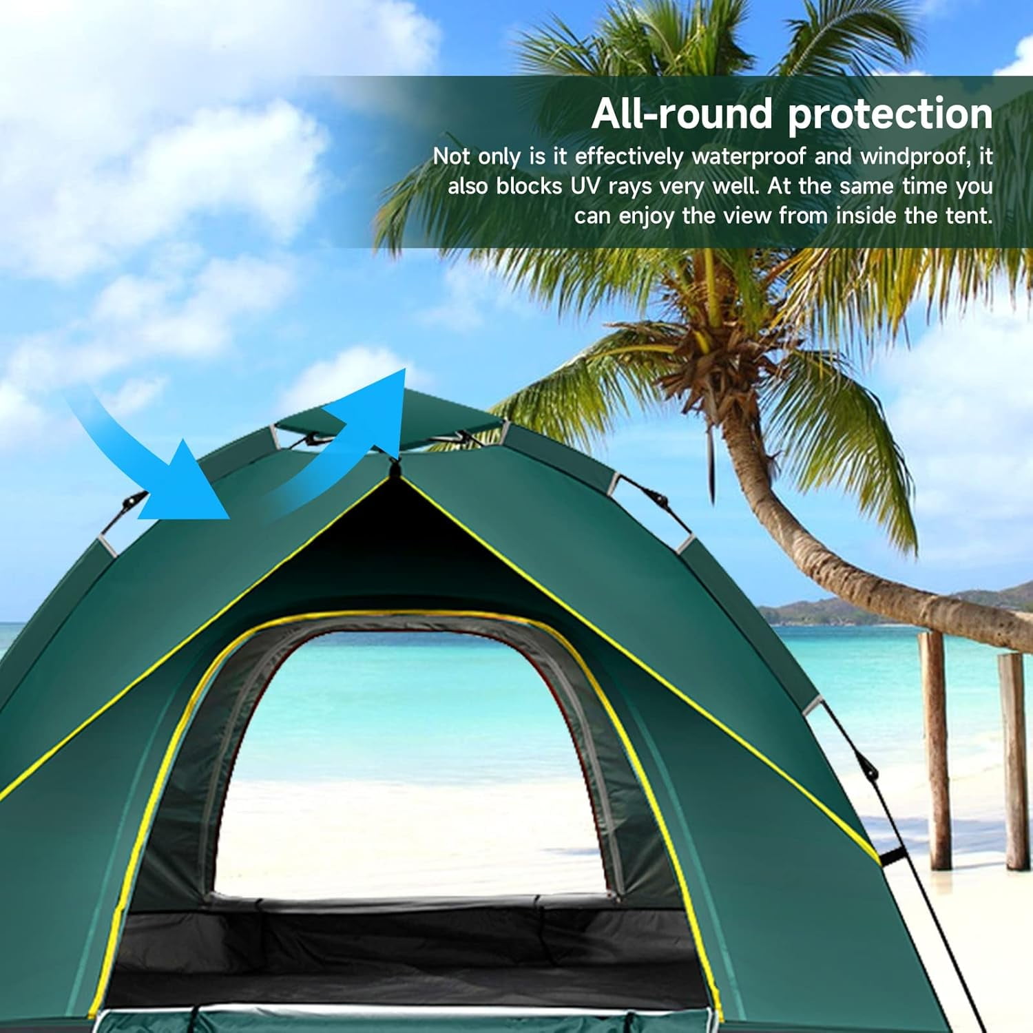 SAN LIKE Camping Tent 3/4 Person Tents for Family Camp Tent Waterproof Outdoor for Backpacking Hiking Easy Setup with Storage Bag,8 Ground ding,4 Windproof Rope(Green with Doors No Windows) - Image 4