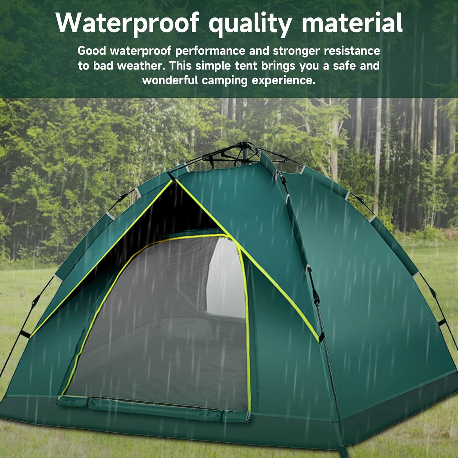SAN LIKE Camping Tent 3/4 Person Tents for Family Camp Tent Waterproof Outdoor for Backpacking Hiking Easy Setup with Storage Bag,8 Ground ding,4 Windproof Rope(Green with Doors No Windows) - Image 5