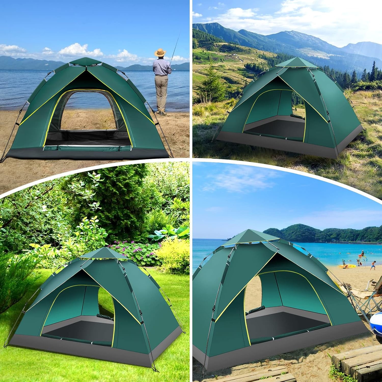 SAN LIKE Camping Tent 3/4 Person Tents for Family Camp Tent Waterproof Outdoor for Backpacking Hiking Easy Setup with Storage Bag,8 Ground ding,4 Windproof Rope(Green with Doors No Windows) - Image 6