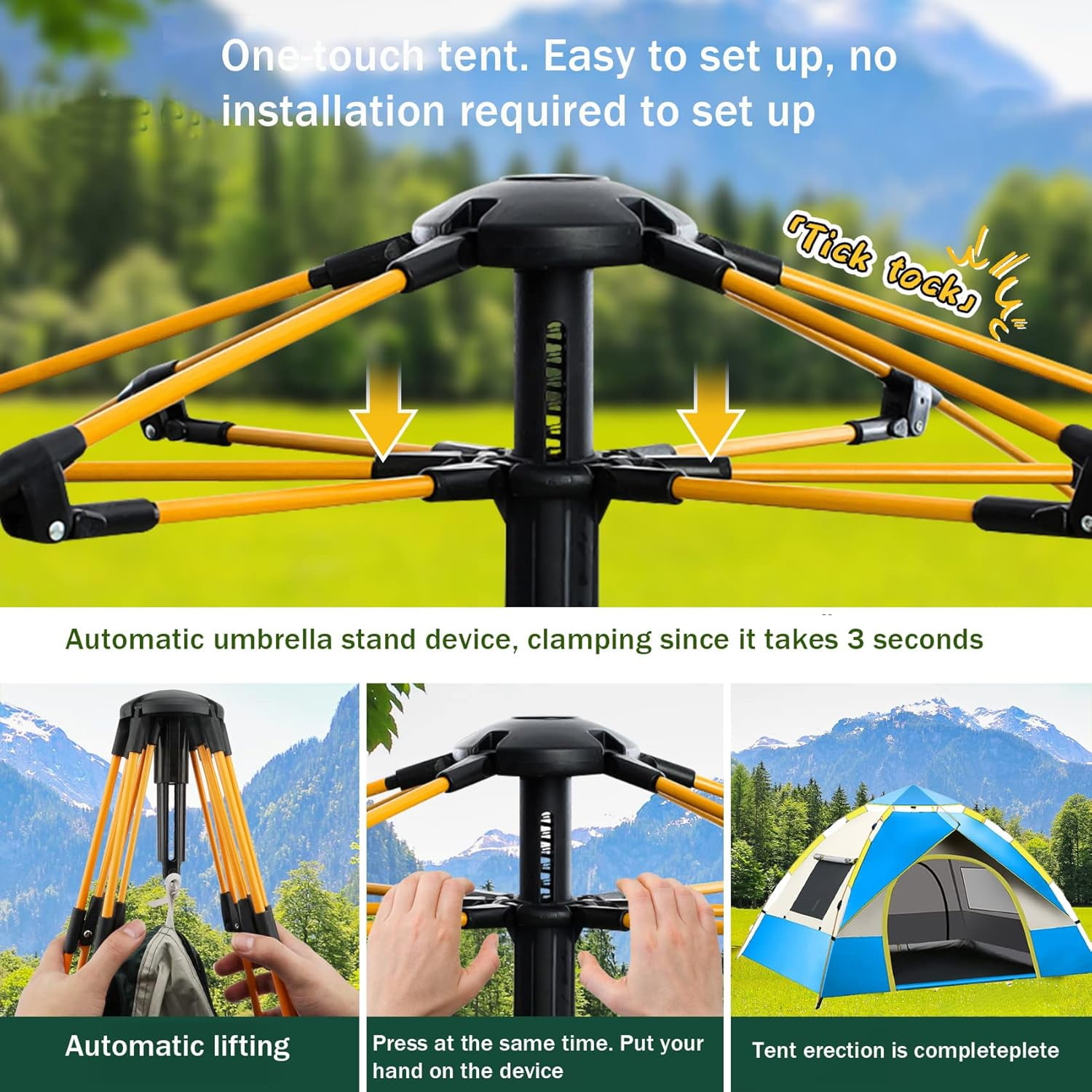 SAN LIKE Camping Tent 3/4 Person Tents for Family Camp Tent Waterproof Outdoor for Backpacking Hiking Easy Setup with Storage Bag,8 Ground ding,4 Windproof Rope(Green with Doors No Windows) - Image 9