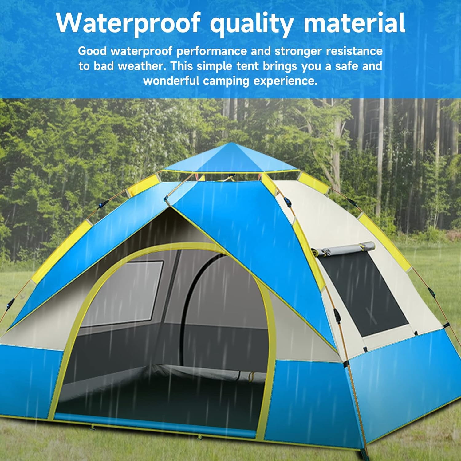 SAN LIKE Camping Tent 3/4 Person Tents for Family Camp Tent Waterproof Outdoor for Backpacking Hiking Easy Setup with Storage Bag,8 Ground ding,4 Windproof Rope(Green with Doors No Windows) - Image 10