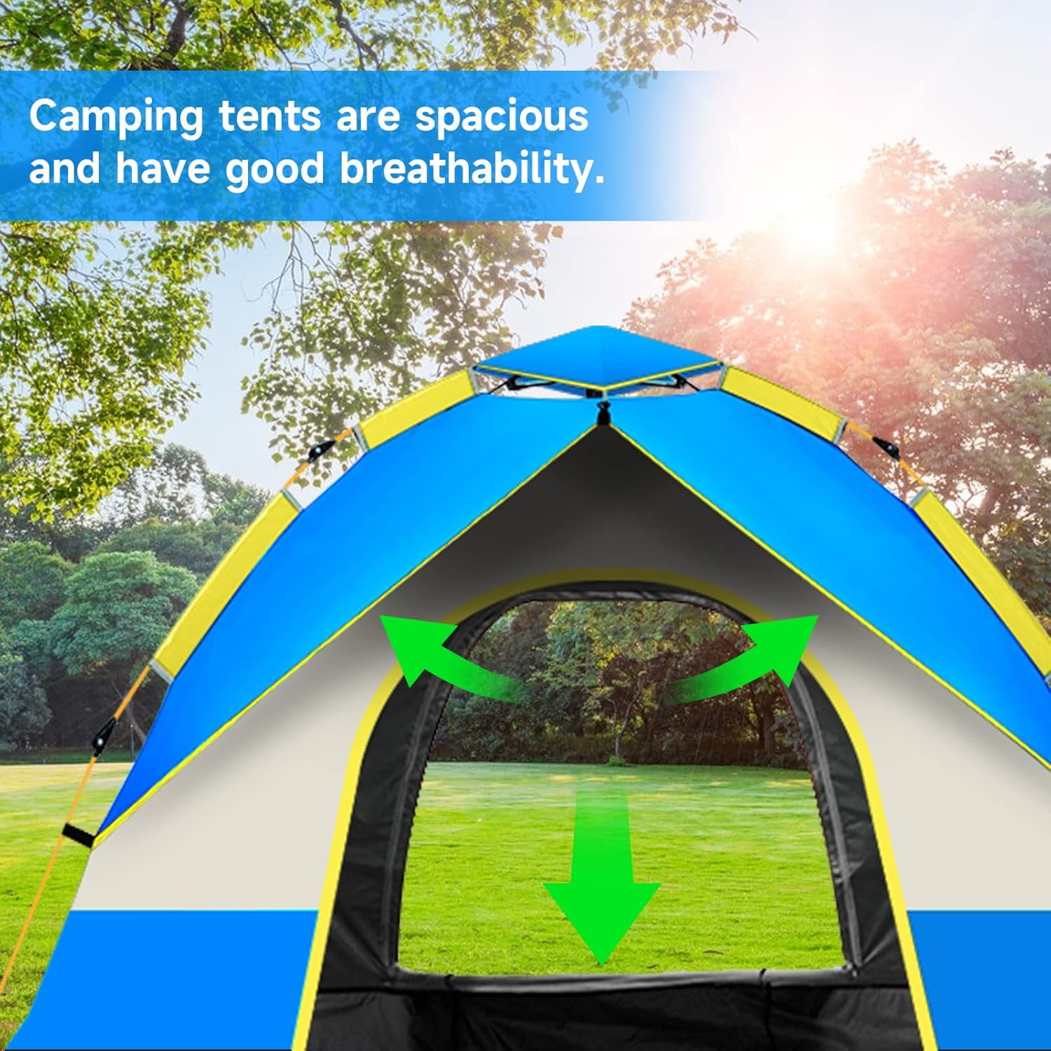 SAN LIKE Camping Tent 3/4 Person Tents for Family Camp Tent Waterproof Outdoor for Backpacking Hiking Easy Setup with Storage Bag,8 Ground ding,4 Windproof Rope(Green with Doors No Windows) - Image 11