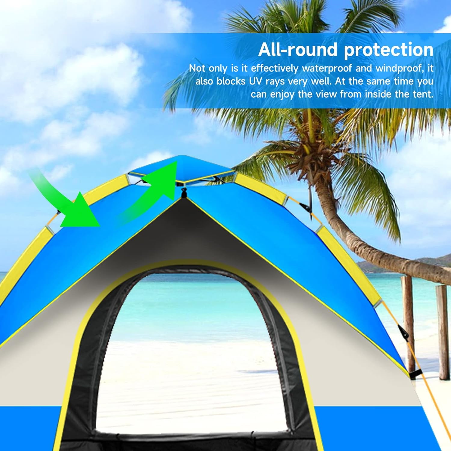 SAN LIKE Camping Tent 3/4 Person Tents for Family Camp Tent Waterproof Outdoor for Backpacking Hiking Easy Setup with Storage Bag,8 Ground ding,4 Windproof Rope(Green with Doors No Windows) - Image 12