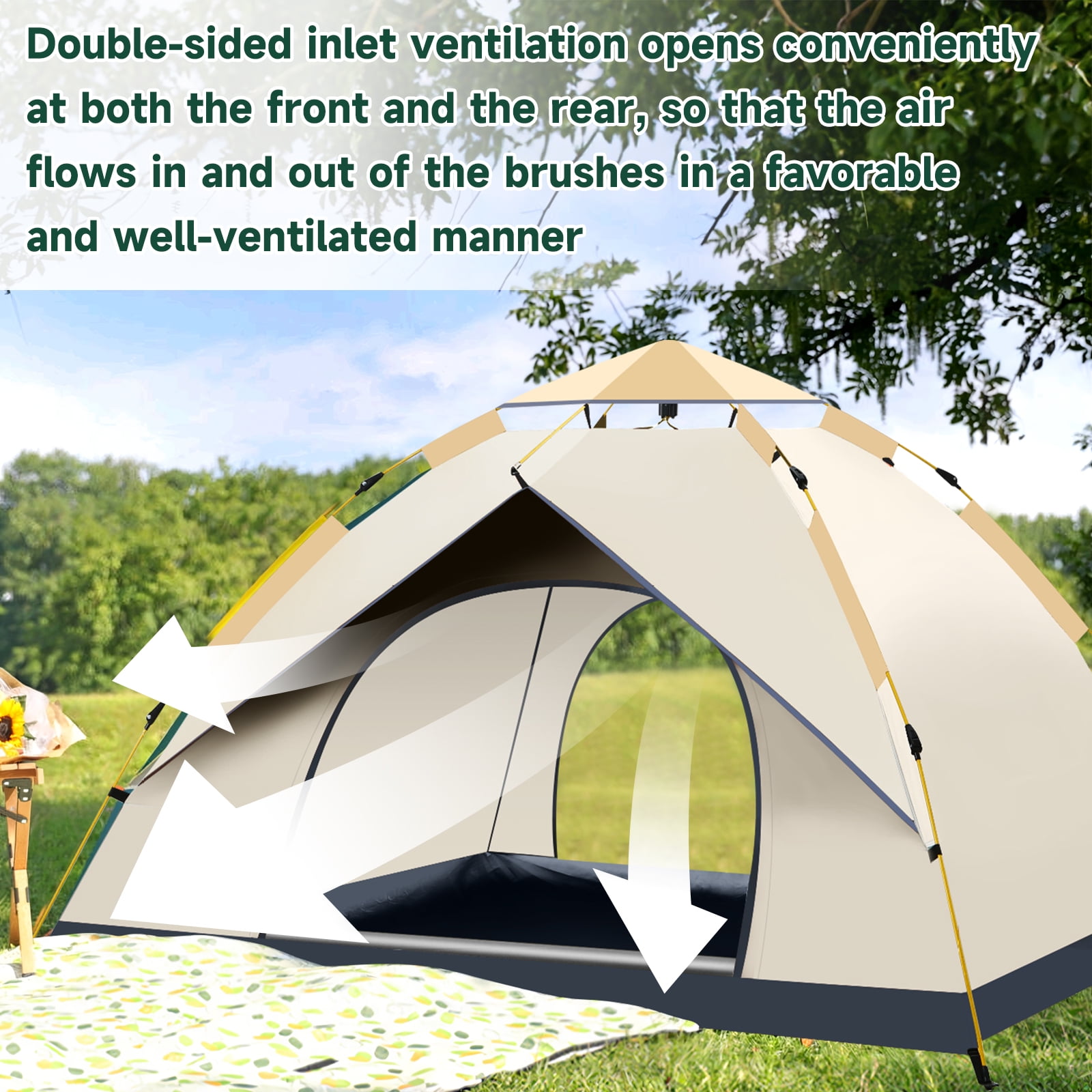 SAN LIKE Camping Tent 3/4 Person Tents for Family Camp Tent Waterproof Outdoor for Backpacking Hiking Easy Setup with Storage Bag,8 Ground ding,4 Windproof Rope(Green with Doors No Windows) - Image 18