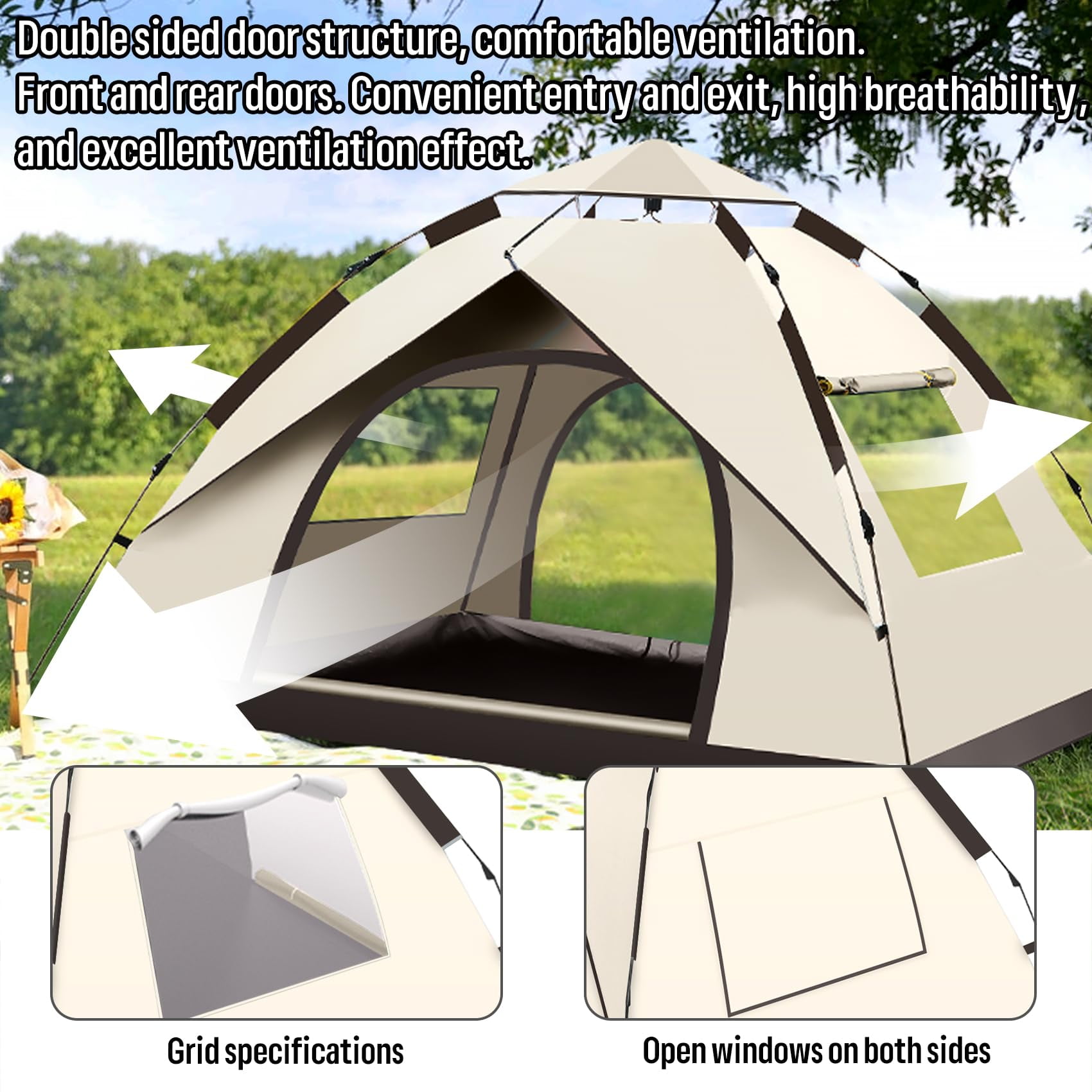 SAN LIKE Camping Tent 3/4 Person Tents for Family Camp Tent Waterproof Outdoor for Backpacking Hiking Easy Setup with Storage Bag,8 Ground ding,4 Windproof Rope(Green with Doors No Windows) - Image 23