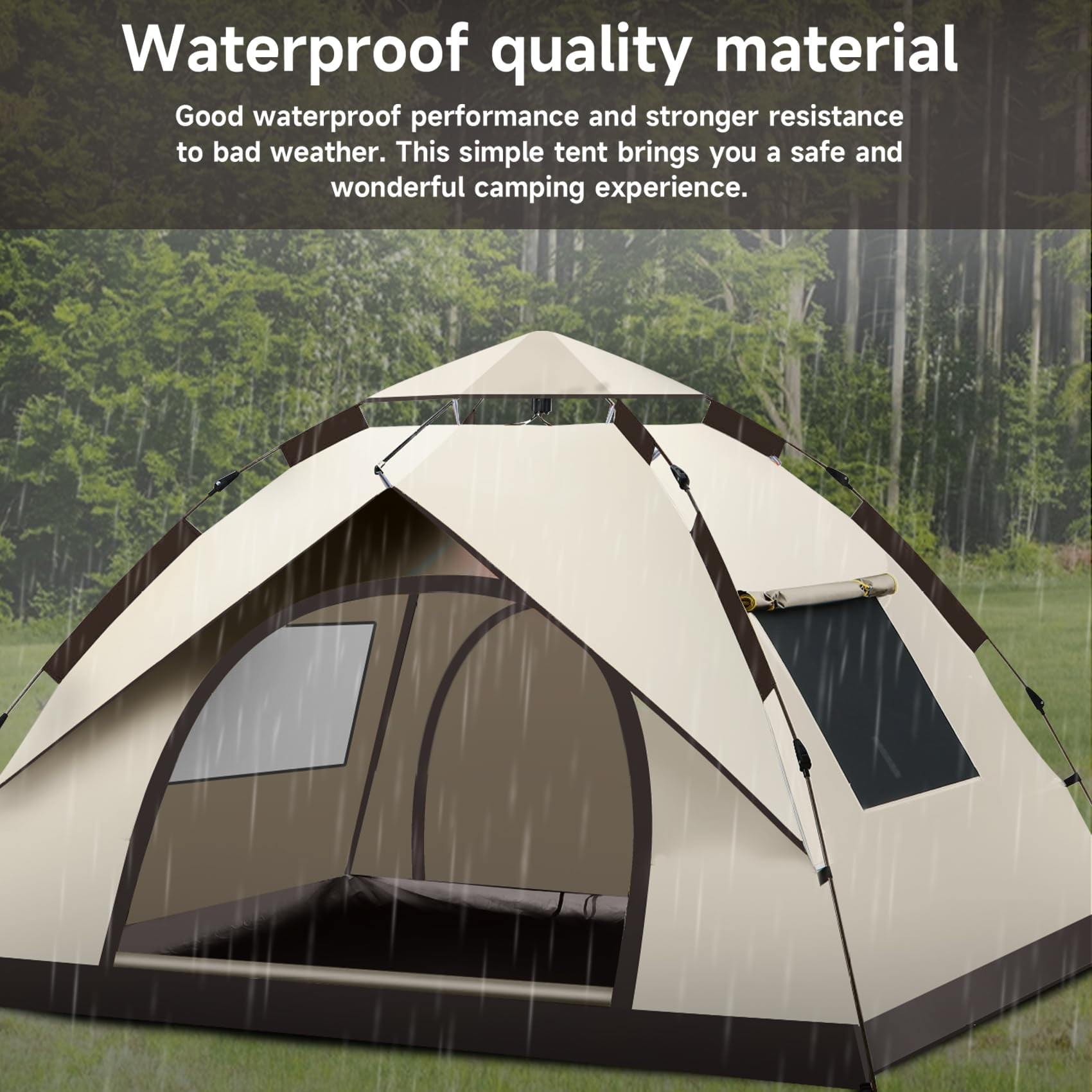 SAN LIKE Camping Tent 3/4 Person Tents for Family Camp Tent Waterproof Outdoor for Backpacking Hiking Easy Setup with Storage Bag,8 Ground ding,4 Windproof Rope(Green with Doors No Windows) - Image 25