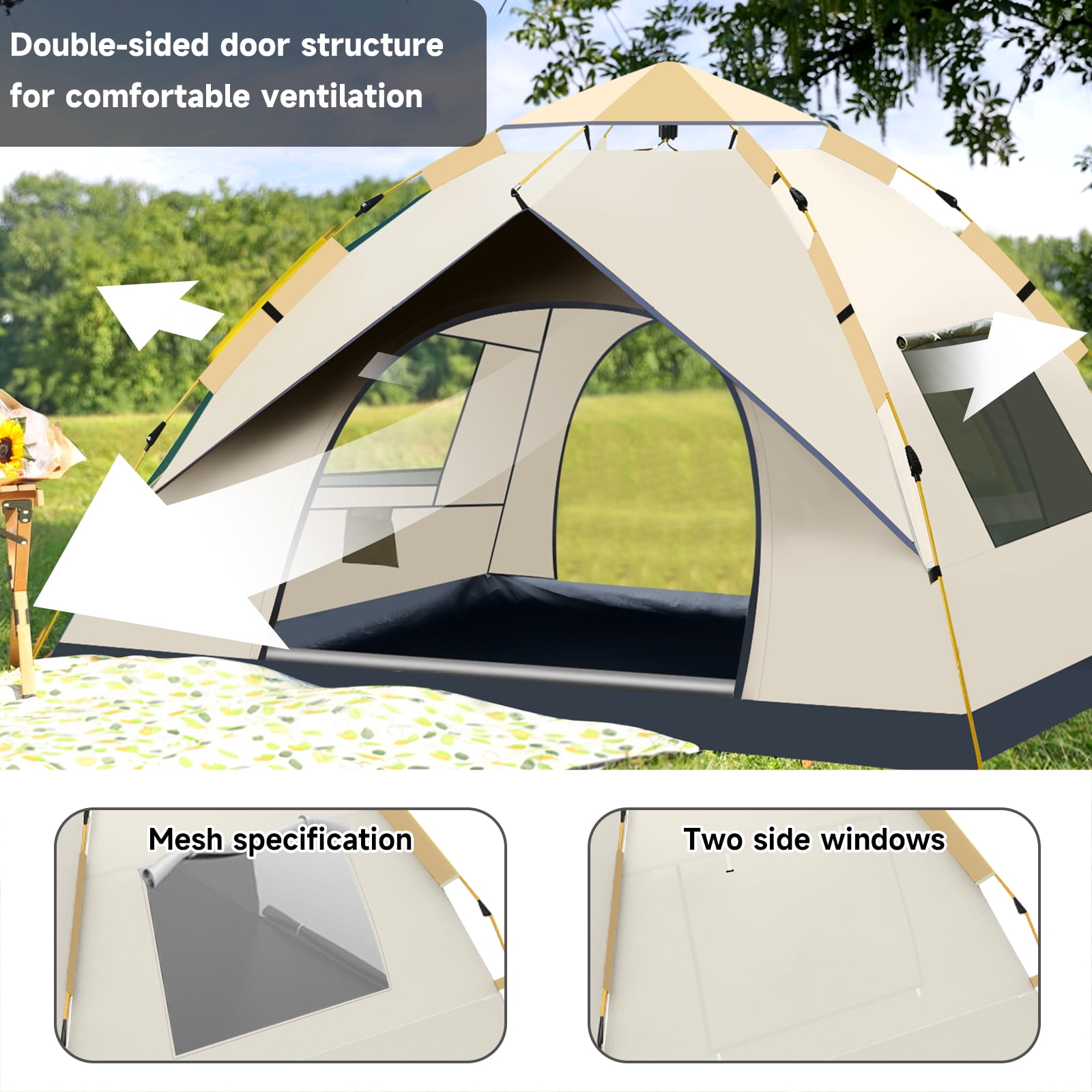 SAN LIKE Camping Tent 3/4 Person Tents for Family Camp Tent Waterproof Outdoor for Backpacking Hiking Easy Setup with Storage Bag,8 Ground ding,4 Windproof Rope(Green with Doors No Windows) - Image 32