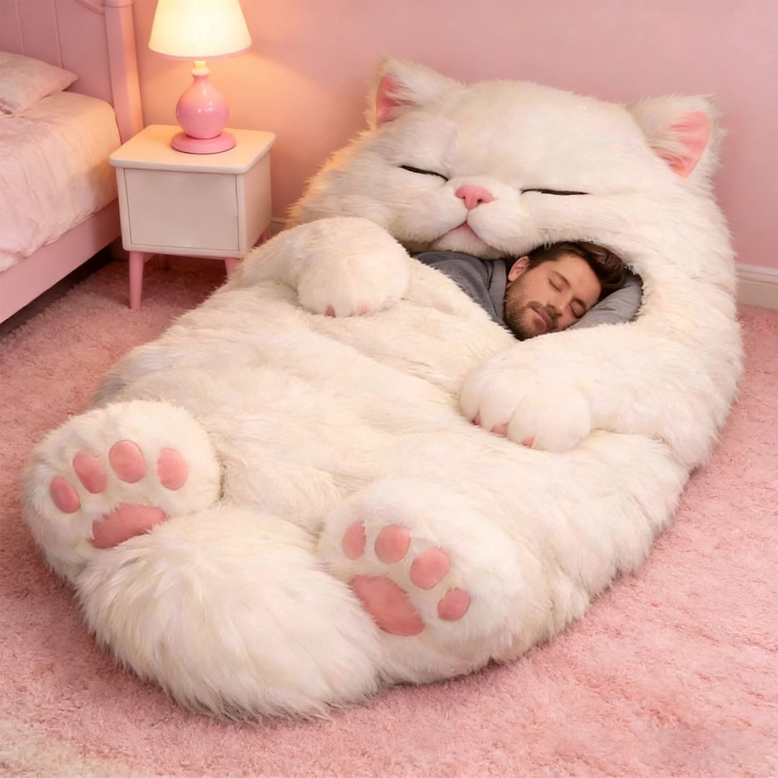 Adult Soft Sleeping Bag – Cute Plush Cat Envelope Sleeping Bag for Camping, Sleepovers and Home Lounging, Comfy Fuzzy Warm Blanket Washable, 68.9x31.5 inch - Image 8