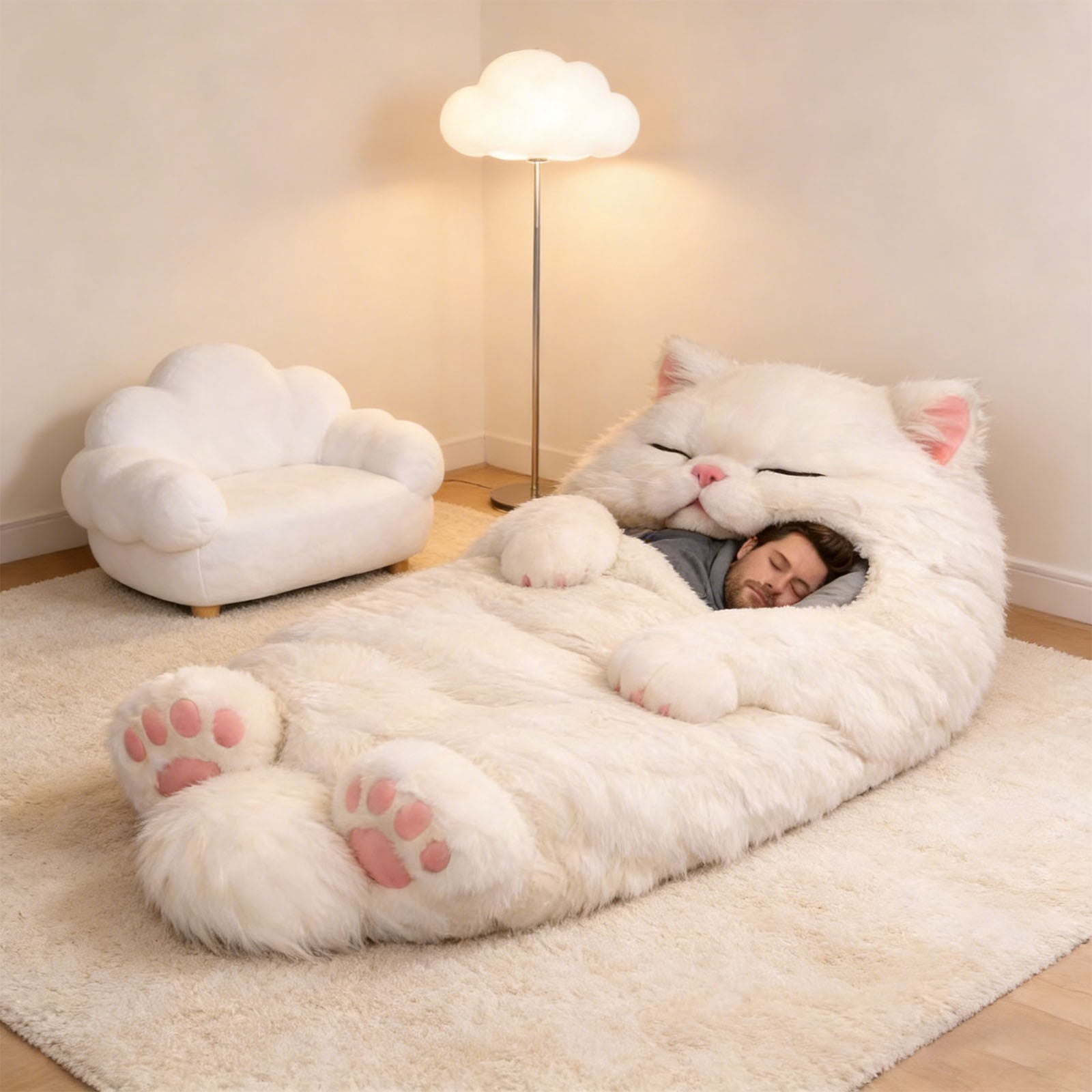 Adult Soft Sleeping Bag – Cute Plush Cat Envelope Sleeping Bag for Camping, Sleepovers and Home Lounging, Comfy Fuzzy Warm Blanket Washable, 68.9x31.5 inch - Image 10