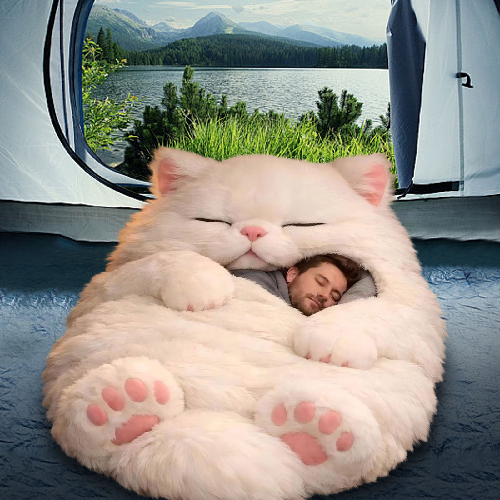 Adult Soft Sleeping Bag – Cute Plush Cat Envelope Sleeping Bag for Camping, Sleepovers and Home Lounging, Comfy Fuzzy Warm Blanket Washable, 68.9x31.5 inch - Image 11