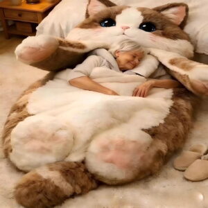 68.9Inch Cat Themed Adult Sleeping Bag, Cute Plush Envelope Sleeping Sack - Cozy for Indoor Use, Camping, Gifts for Cat Lovers & Movie Nights