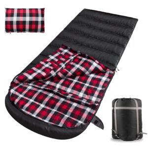Flannel Sleeping Bag Cotton 0 Degree Cold Weather for Adults XXL Sleeping Bag 4 Season Big and Tall with Pillow Compression Sack (Right Zipper)