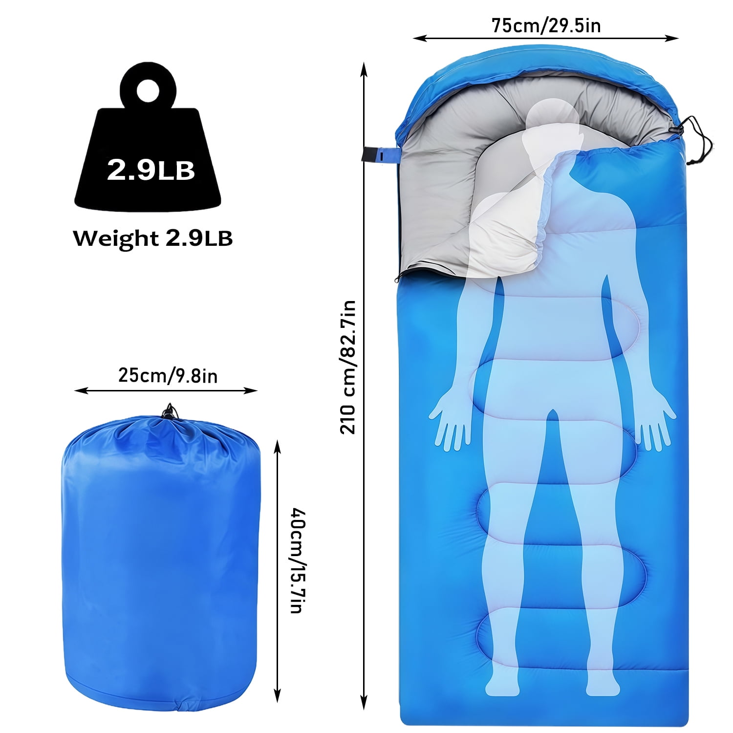 Heavy-Duty Blue Sleeping Bag (32.7" x 9.8") - 3-Season Waterproof Sleeping Bag for Camping, Hiking and Backpacking - Image 6
