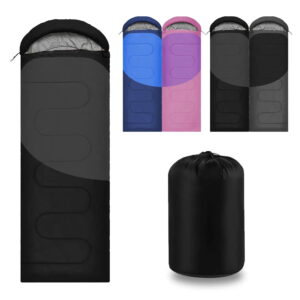 Teblint Camping Sleeping Bag for Adults Kids, Cold Weather Warm Sleeping Bag with Compression Bag for 3 Seasons, Compact Camping Essentials Gear Accessories Hiking Sleep Must Haves-Black