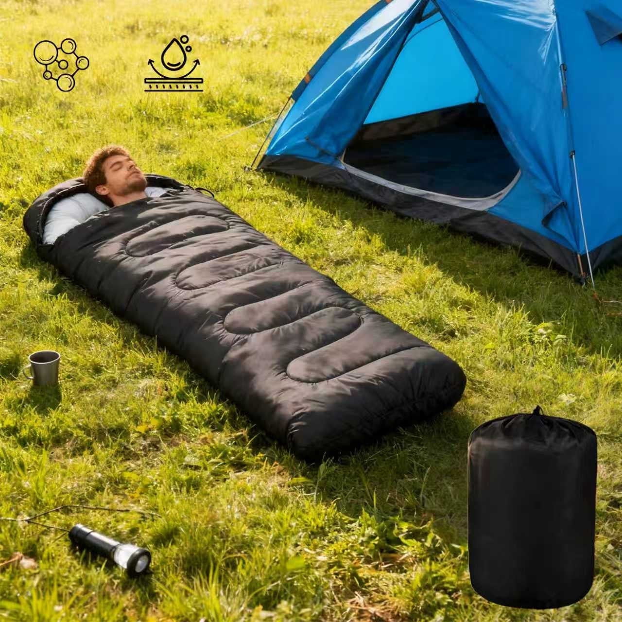 Cold Weather Sleeping Bag for Adults, 5°F-32°F, Lightweight, Waterproof with Heat Retention, Stuff Sack & Snag-Free Zipper | Ideal for Camping, Sleepovers, Guests (Black)