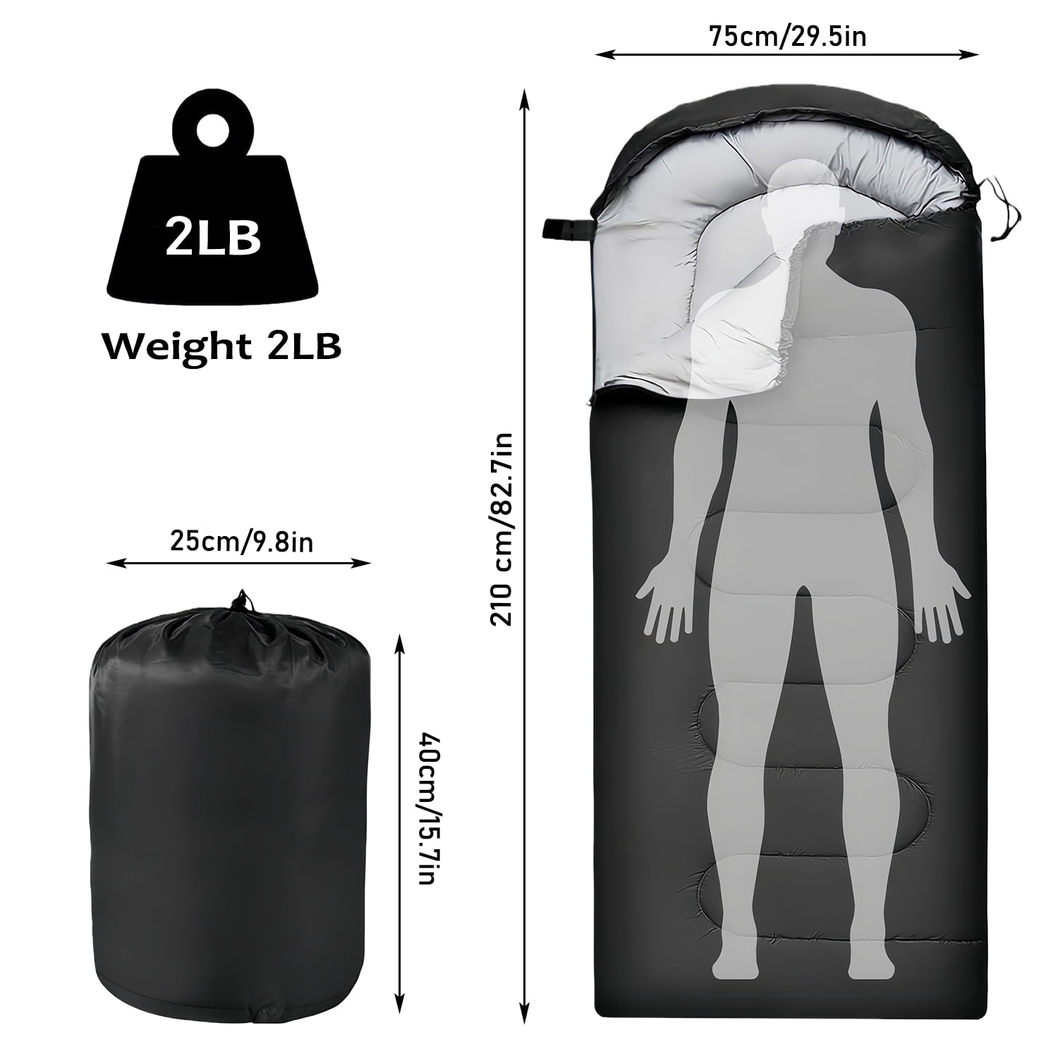 Cold Weather Sleeping Bag for Adults, 5°F-32°F, Lightweight, Waterproof with Heat Retention, Stuff Sack & Snag-Free Zipper | Ideal for Camping, Sleepovers, Guests (Black) - Image 3