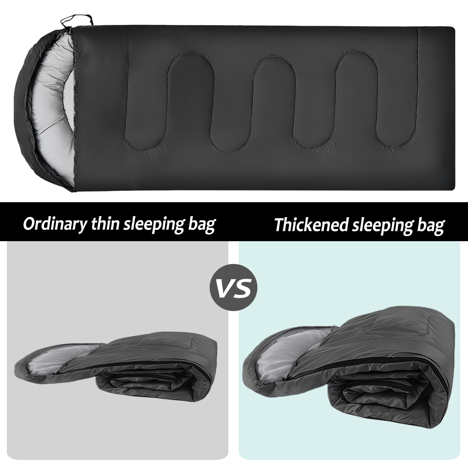 Cold Weather Sleeping Bag for Adults, 5°F-32°F, Lightweight, Waterproof with Heat Retention, Stuff Sack & Snag-Free Zipper | Ideal for Camping, Sleepovers, Guests (Black) - Image 6