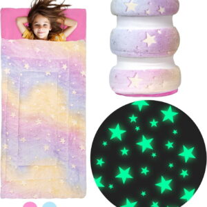 Sleeping Bag for Girls - Rainbow with Glowing Stars
