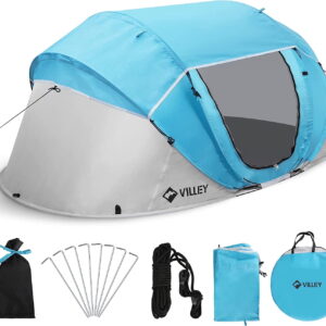 VILLEY 2 Person Pop Up Camping Tent, Waterproof Instant Setup Lightweight Dome Tent with Rainfly and Carry Bag for Camping and Hiking