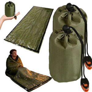2-Pack Blanket, Sleeping Bag, Emergency Sleeping Bag Survival, Waterproof, Compact Lightweight, Emergency Mat for Survival Kit Car Camping Gear Hiking Go (2, Green)