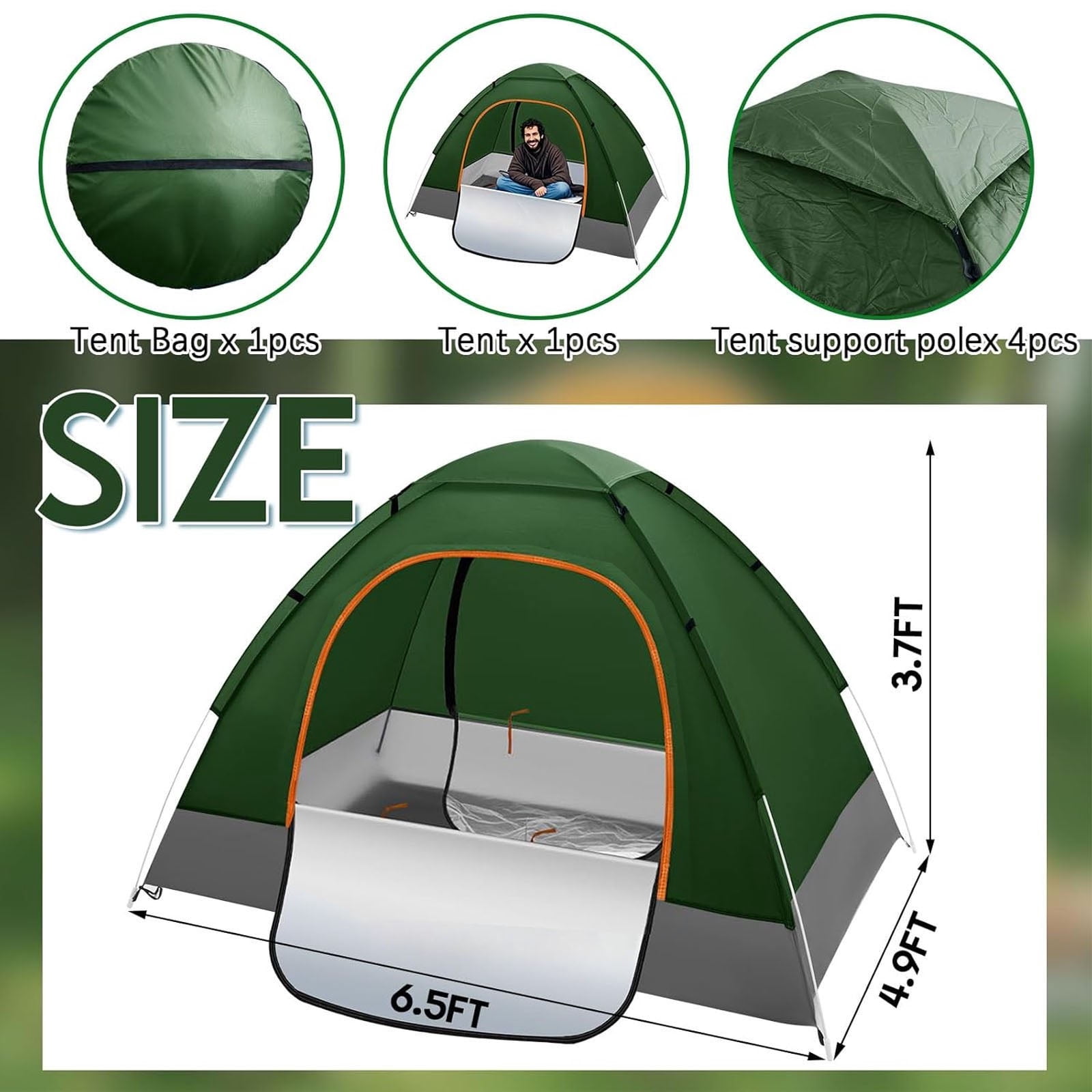 Outdoor Camping Tent, 1-2 Person Folding Pop up Tent, Easy Setup & UV Protection, Waterproof Lightweight Backpacking Dome Tents for Family, Hiking, Outdoor, Travel, Picnic, Green - Image 5