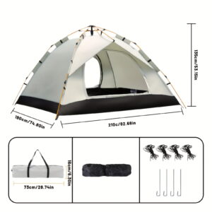 [All-Season Pop-Up Tent] 1-4 Person All-Season Pop-Up Tent with Fiber Frame & Oxford Cloth - Heavy-Duty 4-Panel Design, 4-Door Entry/Exit, 4-Panel Closure