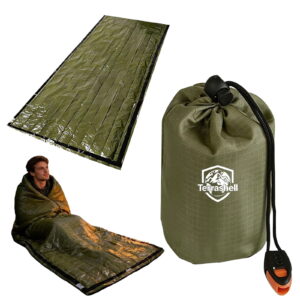 TerraShell Blanket, Sleeping Bag, Emergency Sleeping Bag Survival, Waterproof, Compact Lightweight, Emergency Mat for Survival Kit Car Camping Gear Hiking Go (1PC, Green,0.25 µm)